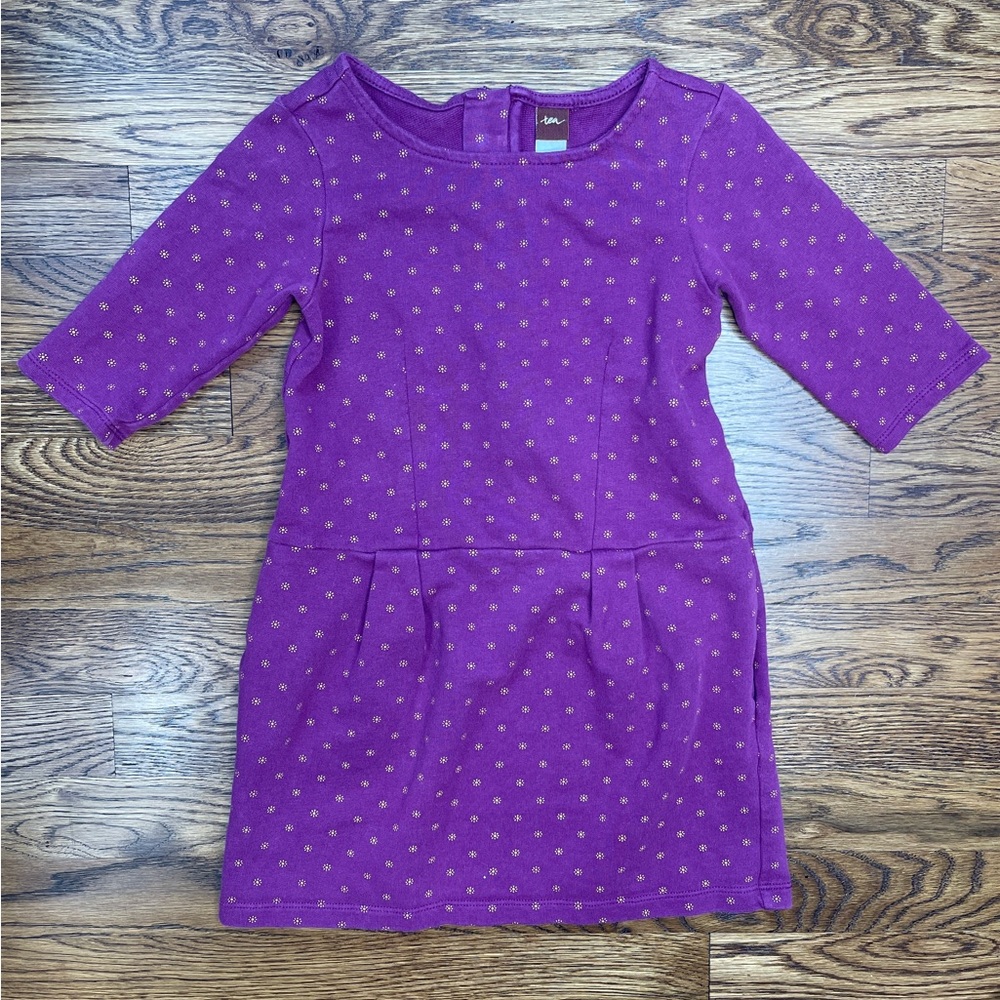 Tea Collection Girls Violet French Terry Floral Print Zippered Dress Size 5